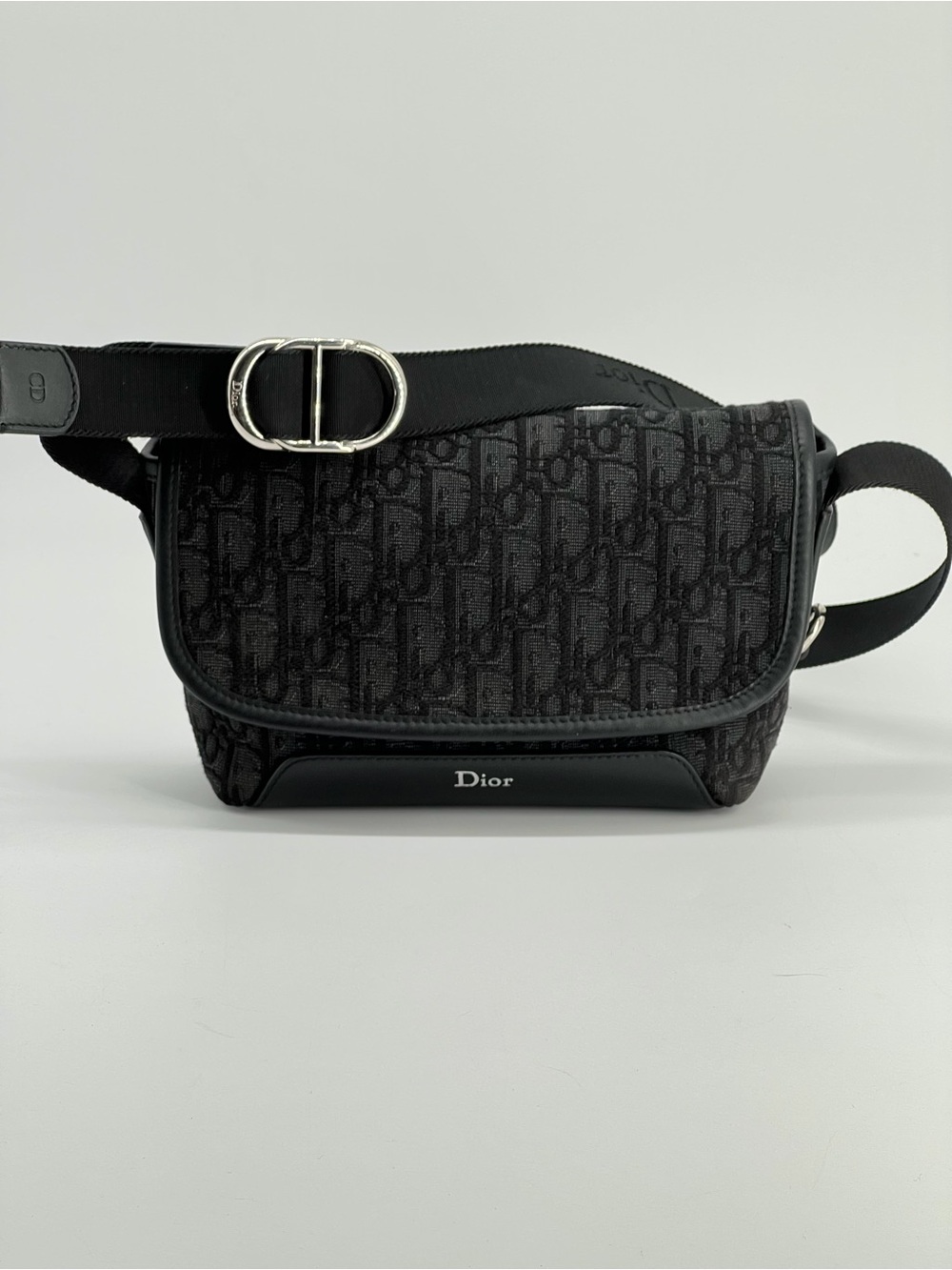 Christian Dior Mini Jett Messenger Bag With Flap Oblique Jacquard And Calfskin